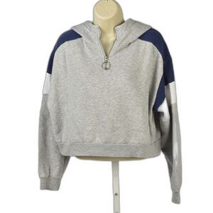 Divided Athleisure Cropped 1/4 Zip Hooded Sweatshirt Stripe Detail Size M